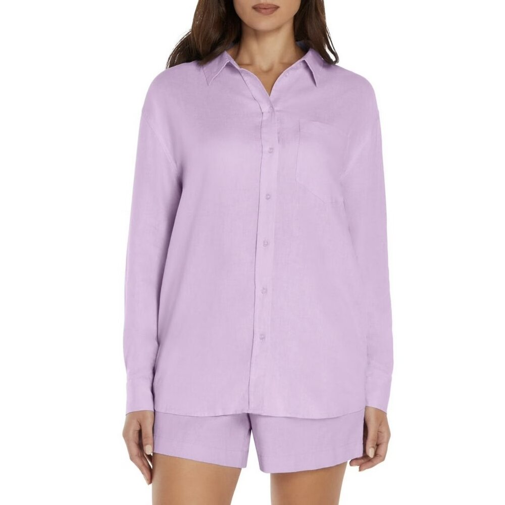 NEW GAP Women's Linen Button Down Shirt Purple